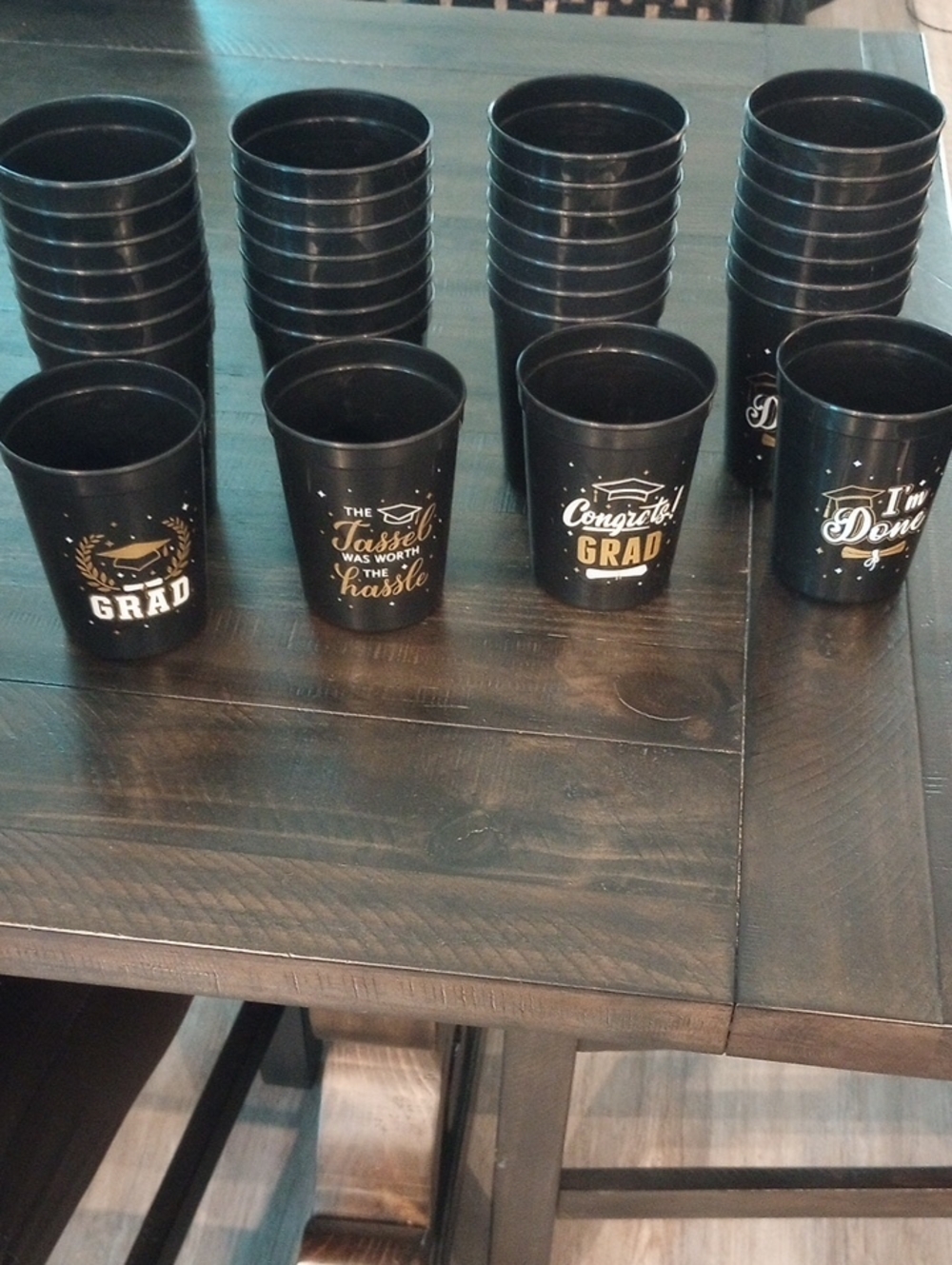 Amazon Black Graduation Plastic Cups with Gold & White Prints
